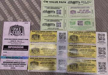 County fair tickets with coupons and parking permit the tickets be are $10 the coupon and parking is free the passport is not valid