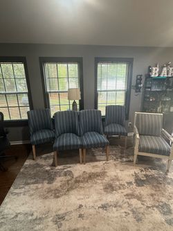 Set of 5 Blue Striped Accent & Dining Chairs – Stylish & Vers