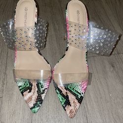 Snake Print Open Toe Heels 