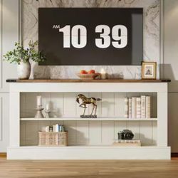 SL0050 63 in. White Wood TV Stand Entertainment Center Fits TVs up to 55 to 65 in. with Open Storage Living Room Bedroom