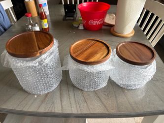 Glass Canisters with Wooden Lids Set of 3