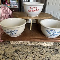 Gibson Ceramic 3.75" X 6.5" White Blue Popcorn/Ice cream Bowls Set Of 3