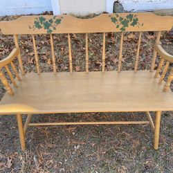 Vintage American made Cottage Style Spindle Back Solid Oak Bench