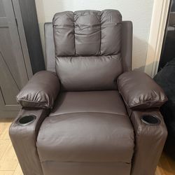 Garvee PU Leather Recliner Chair, Manual Rocking Recliner. Coffee color.