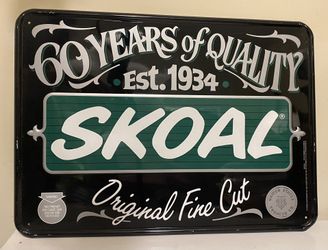 SKOAL Vintage Metal Advertising Sign Original Fine Cut 1994 60 Yrs Green Tobacco