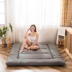 Queen 4”Japanese Floor Mattress Futon-Thicken Tatami Mat Sleeping Pad Foldable Roll Up-60”x80”x4”