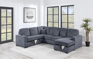 🛋️ Gray Corduroy Couch Sectional Sofa with Storage & Charging $10 Down