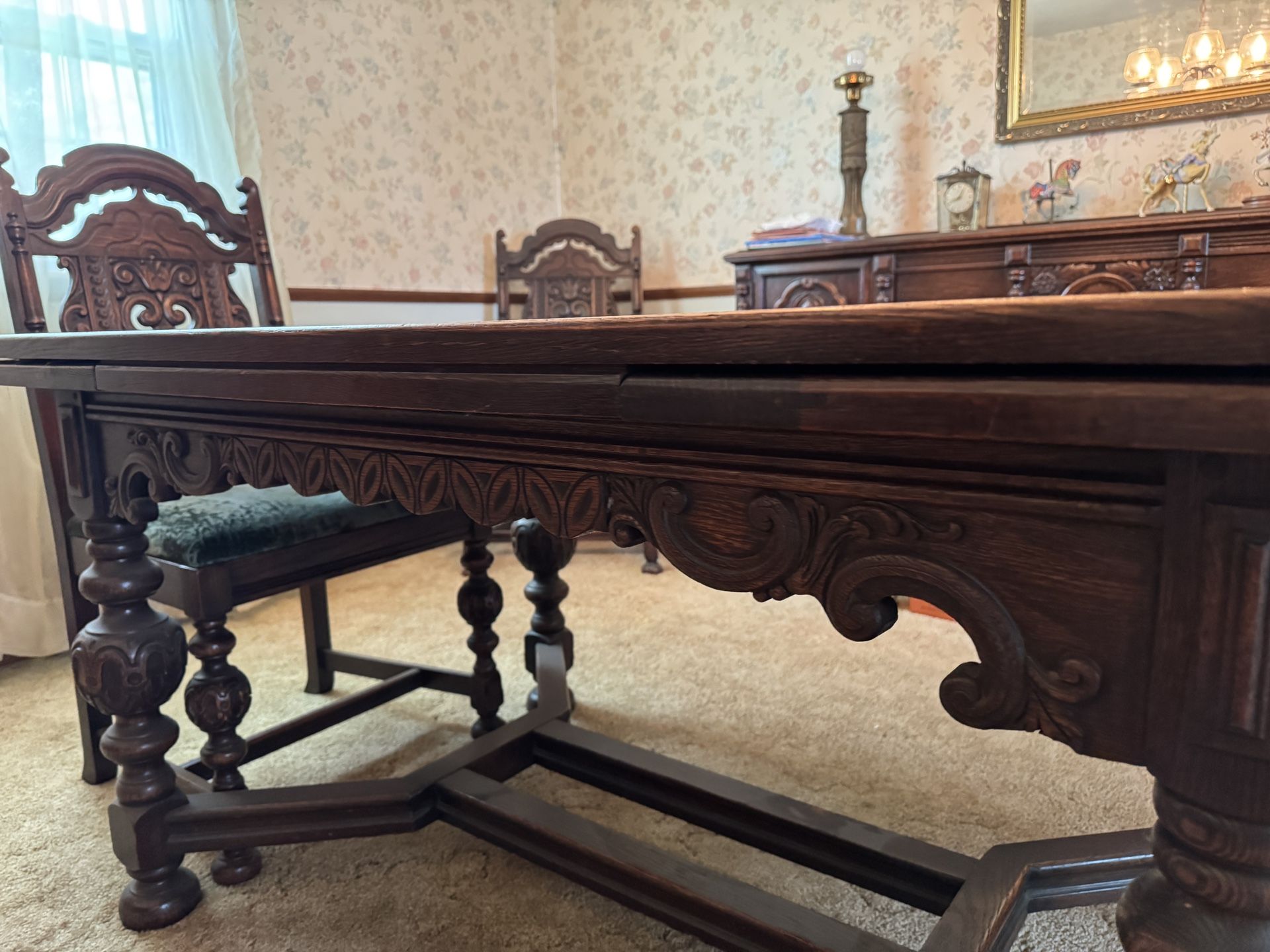 Oak dining table, Chairs And Sideboard