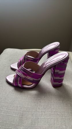 Schutz Metallic Pink & Lavender Block Heel Mules (size 7)