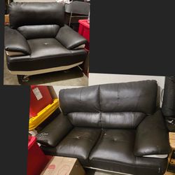 Black Faux-Leather Loveseat & Matching Armchair Set