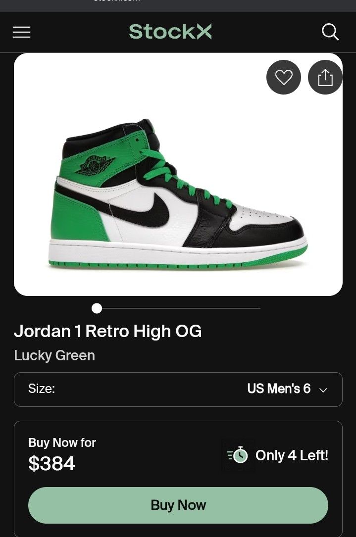 Jordan 1 Lucky Green. Size 6y