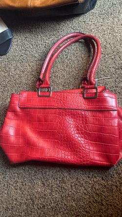 Red Croc-Embossed Structured Handbag