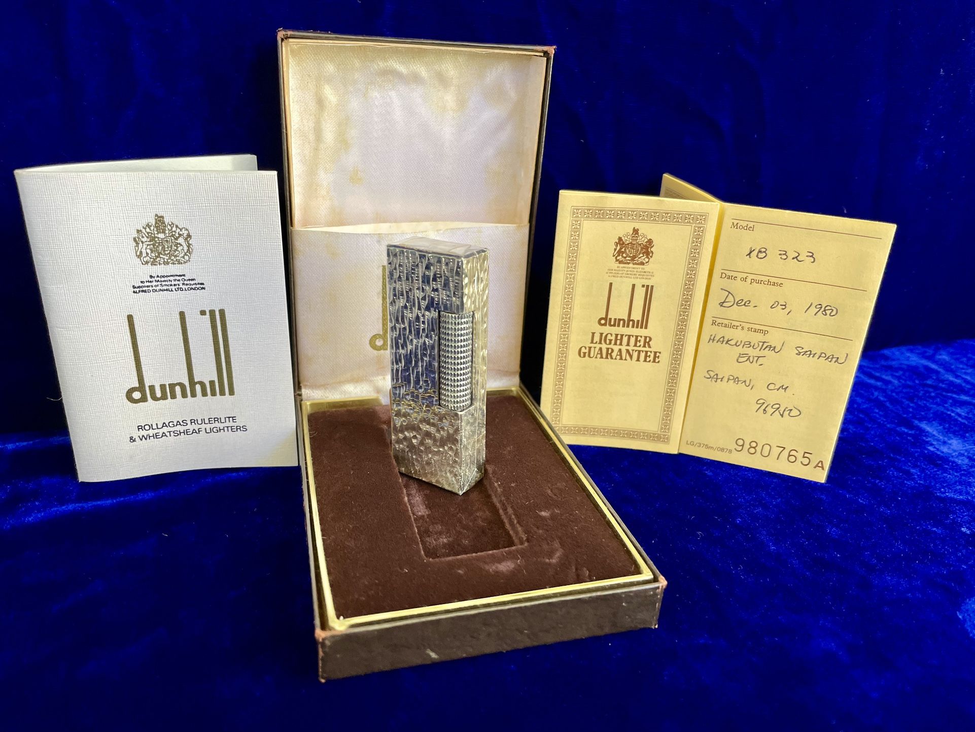 Vintage Silver Bark Rollagas Dunhill Lighter New Sealed Old Stock Full Set