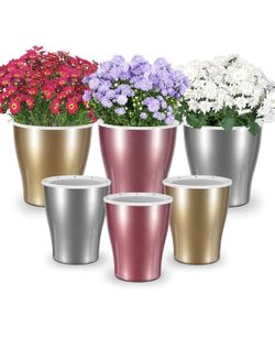 HEMOPLT Self Watering Planters for Indoor Plants, Pack of 6 Flower Pots, Self Watering Pots, 5" / 7" Decorative Garden Pots for Orchid, African Violet