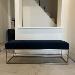 Blue Velvet Bench With Brushed Gold Legs