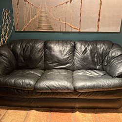 Black Leather Couch Set 