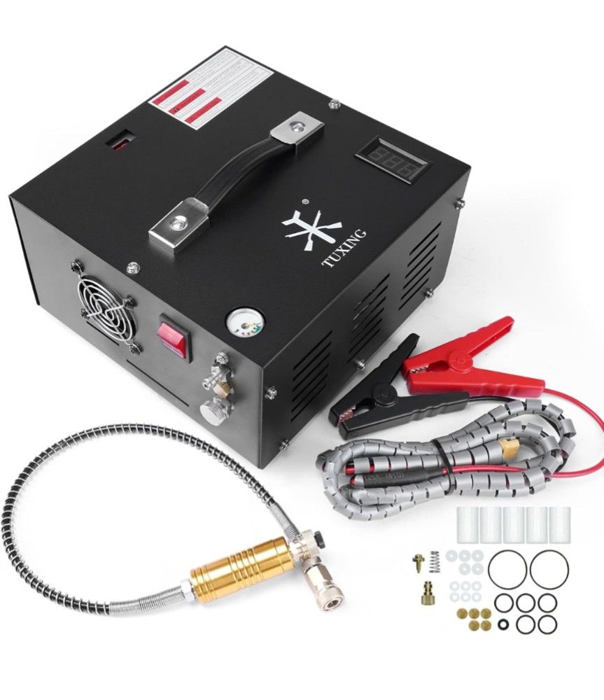 TUXING PCP Air Compressor | 4500 PSI/300 Bar | Dual Power Car 12V DC or Home 110V AC|Fan Cooling, Protable Air Compressor High Pressure HPA Pump