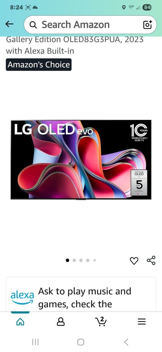 LG G3 Series 83-Inch Class OLED evo 4K Processor Smart Flat Screen TV for Gaming with Magic Remote AI-Powered Gallery Edition OLED83G3PUA, 2023 with A