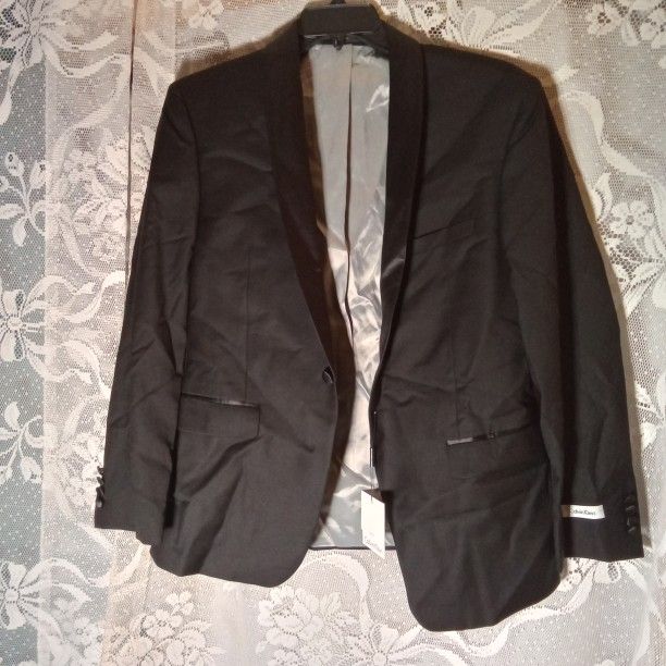 NWTGS Calvin Klein Men's Wool Slim Fit Satin Shawl Collar Tux Blazer Sz 2S Black
