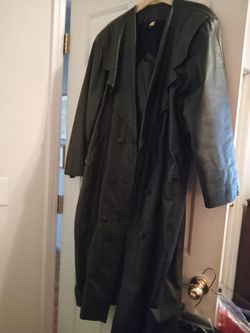 Black Leather Long Trench Coat