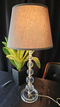 Contemporary 29” Clear Stacked Acrylic Crystal Ball Table Lamp w/ Grey Shade
