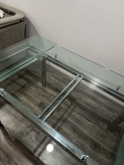 Glass Dining Table with 6 Black Chairs