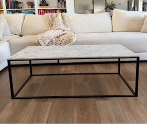 Marble Top Coffee Table with Black Metal Base