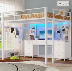 White Loft Bed with Desk (Full)