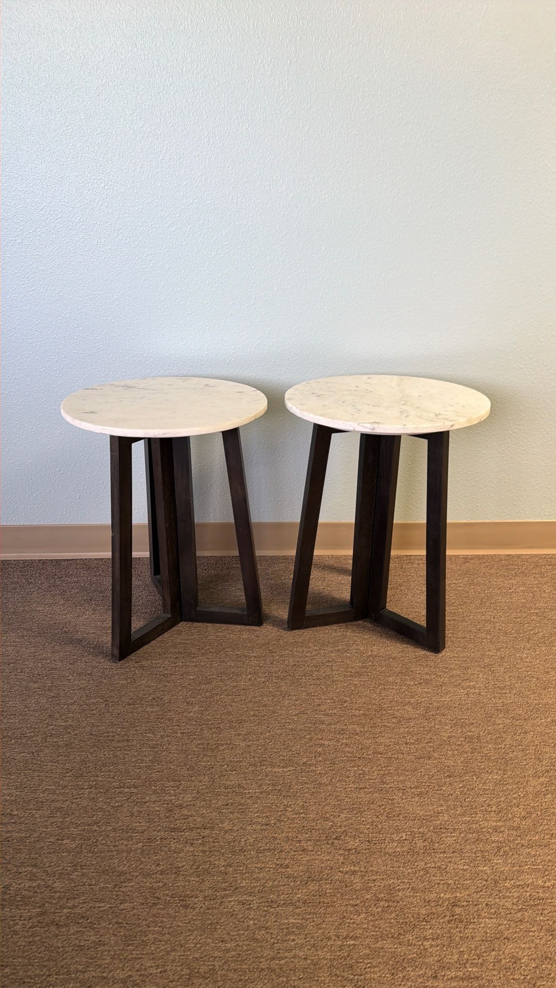 2 Round marble End Tables 