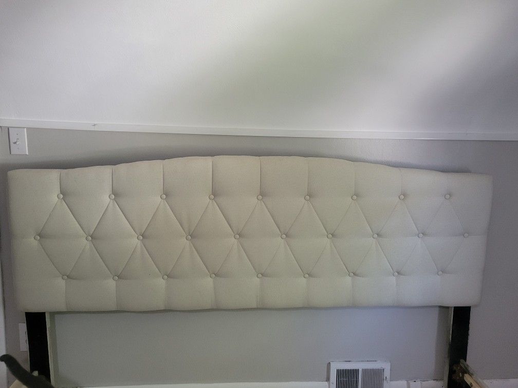 Beige King Size Upholstered Bed Frame/Headboard 