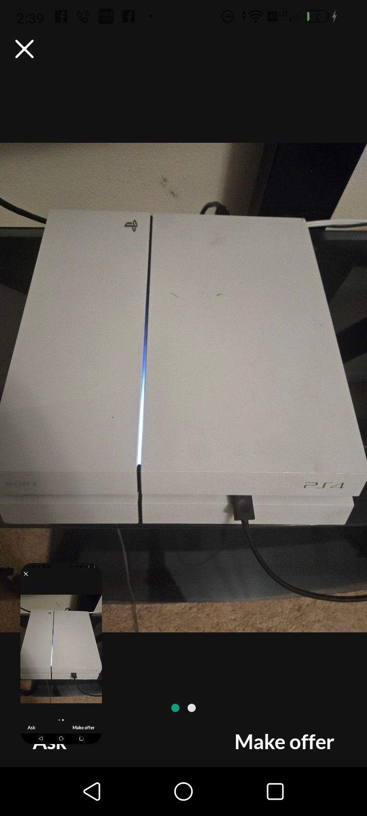 PS4 White Glacier Cord And One Controller