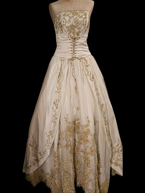 Formal dress Ivory with gold Embroidery
