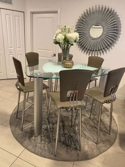 Glass Top Dining Table with 6 Chairs