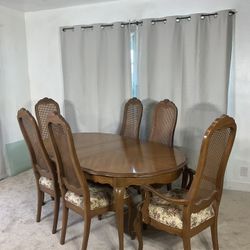 14 Piece Extendable Dining Table With 6 Cane Back Chairs  EXTENDS FROM 5 FEET TO 8 FEET LONG!