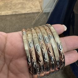 3Tone Tri-Color Bangle Bracelets size 6 Semanario Set of 7 Bangles gold plated