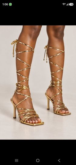 Gold Metallic Lace-Up Gladiator Heels