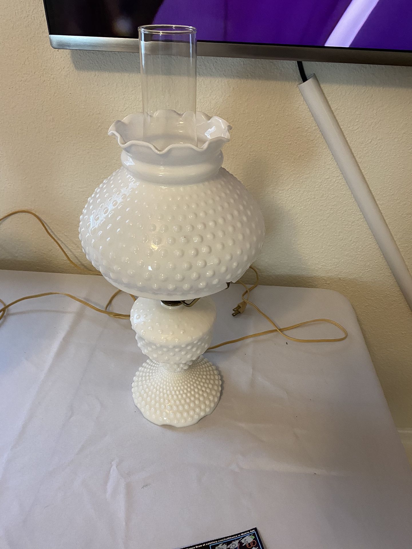 Hobnail Milk Glass Lamp 