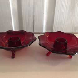 Vintage Ruby Glass Candle Holders