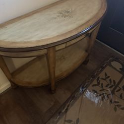 Demilune (Half Moon Large French Country Entrance Table W/ Bottom Shelf