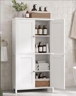 43" Bathroom Storage Cabinet, Floor Cabinet with Doors, White
Modern Freestanding Accent Organizer with Adjustable Shelves for Bathroom, Laundry Room,
