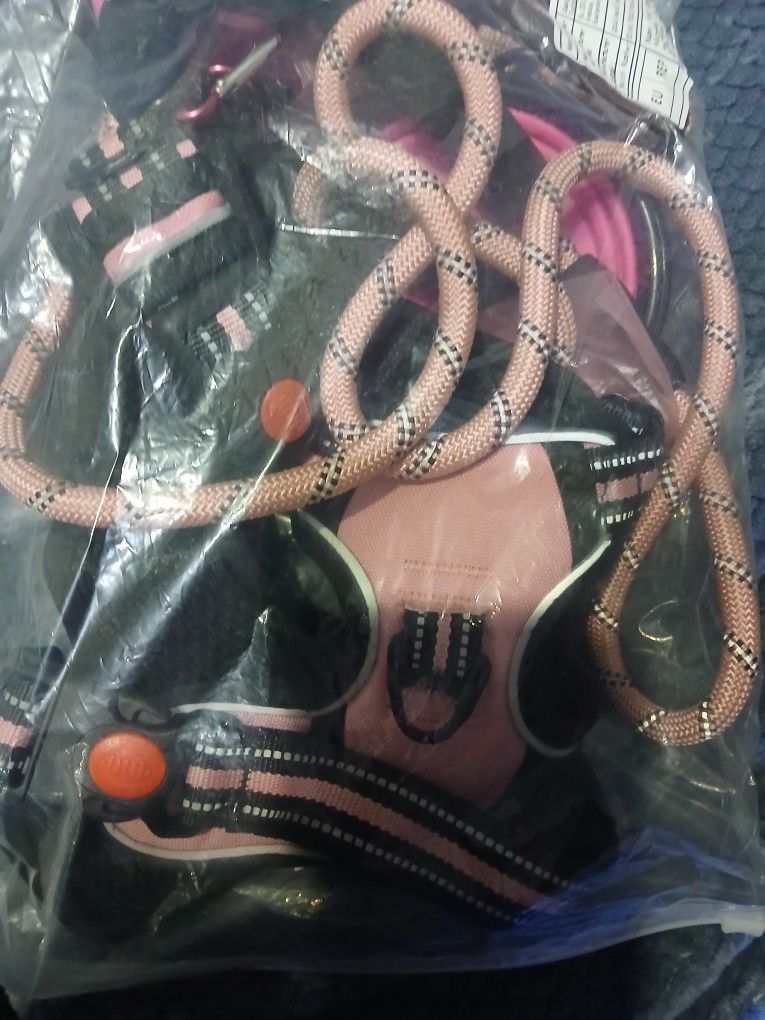 Pink Cute Dog Harness, Body Brace, Leash w/doggy Bags & Water Bowl ~$40