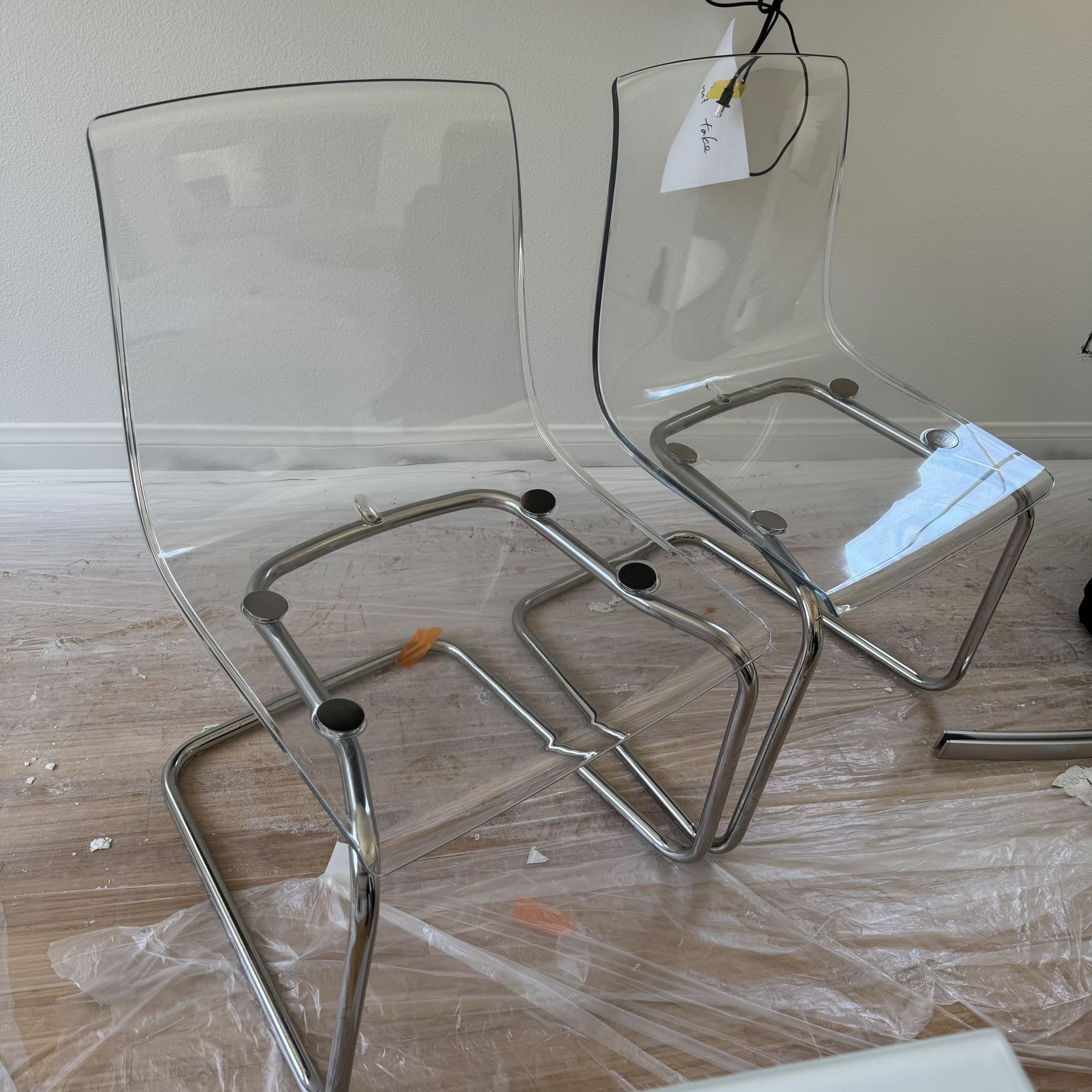 Set of 2 IKEA TOBIAS Mid Century Modern Chair, clear/chrome plated Very Good Condition