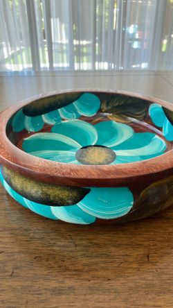 12" Hand-Painted Floral Wooden Bowl