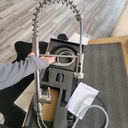 brushed silver commercial style kitchen faucet new!!!