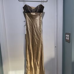 Vintage 1990s NITELINE gold Silk dress gown beaded bust New years Eve NYE