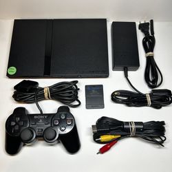 Sony PlayStation 2 PS2 Slim Black Console, TESTED & WORKING! NEW LASER!