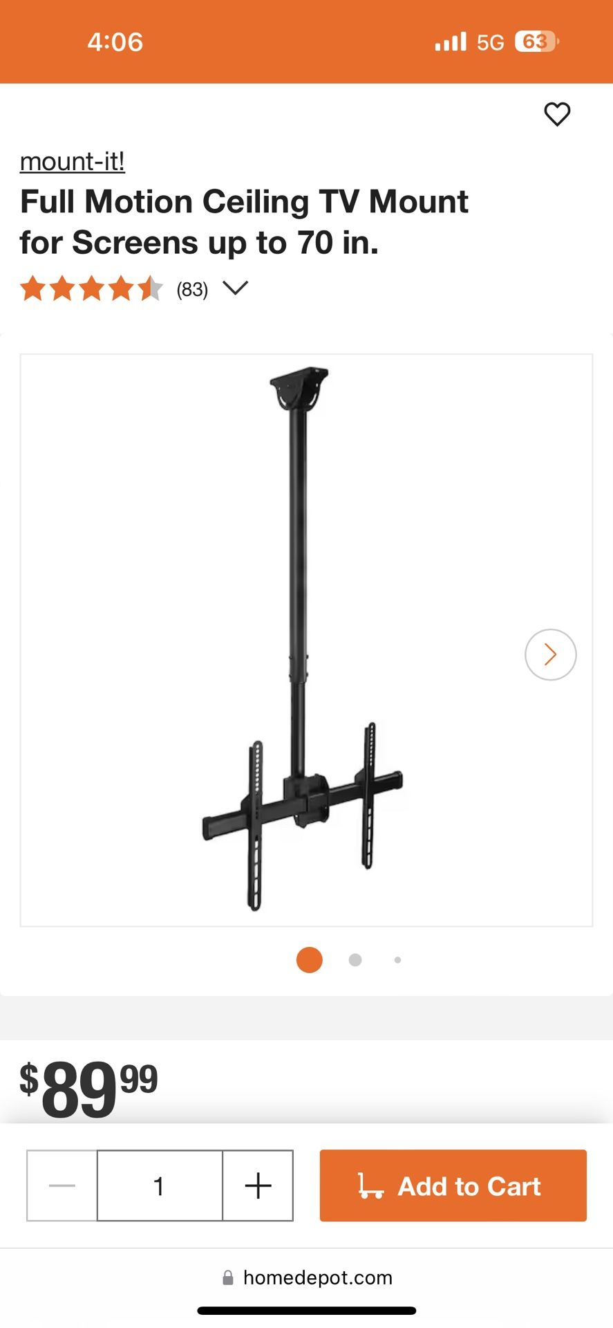 Full Motion Ceiling Tv Mount 