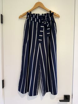 Wide-Leg Palazzo Pants – Navy/White Stripe, Size S