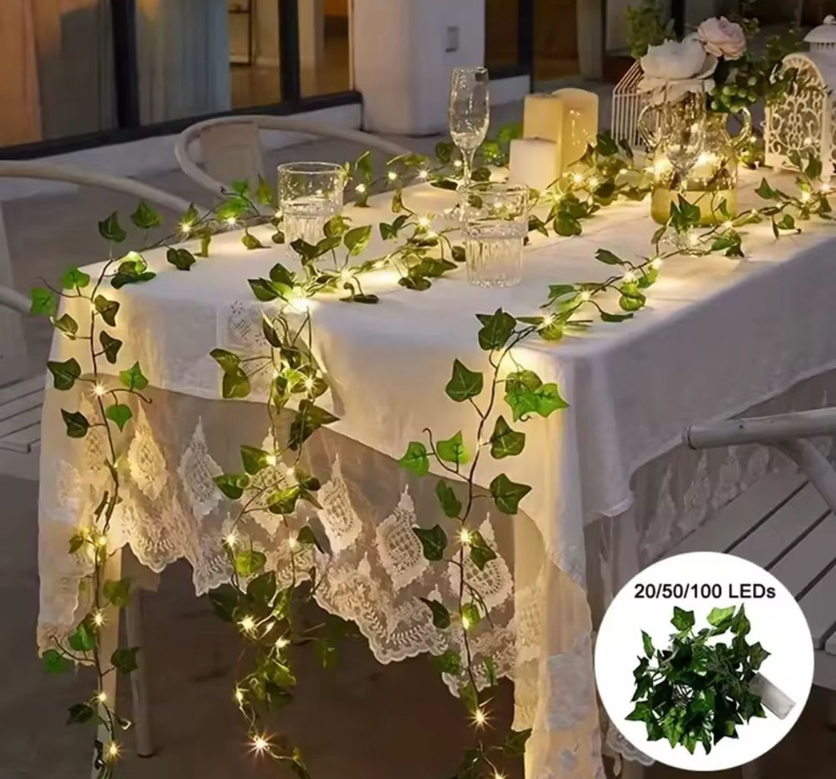 10 Pcs / 20 LED Green Leaf Fake Plants String Light Battery Powered Waterproof String Light For Wall House Room Office Birthday