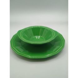 New As-Is Vintage Green Ceramic Octagonal 16-Pc Dinnerware Set Retail $75.00